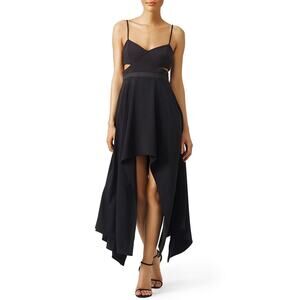 Halston Heritage Black Cut Out Cocktail Dress Asymmetric Hem Whimsigoth Y2K Sz 4